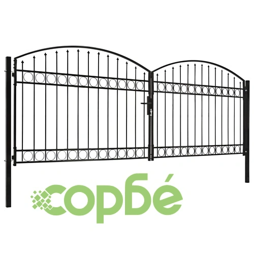 Оградна порта с две врати арковидна стомана 400x125 см черна ➤ топ цена ➤ sorbe.bg