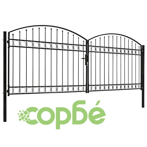 Оградна порта с две врати арковидна стомана 400x150 см черна ➤ топ цена ➤ sorbe.bg