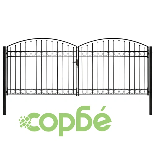 Оградна порта с две врати арковидна стомана 400x175 см черна ➤ топ цена ➤ sorbe.bg