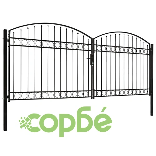 Оградна порта с две врати арковидна стомана 400x175 см черна ➤ топ цена ➤ sorbe.bg