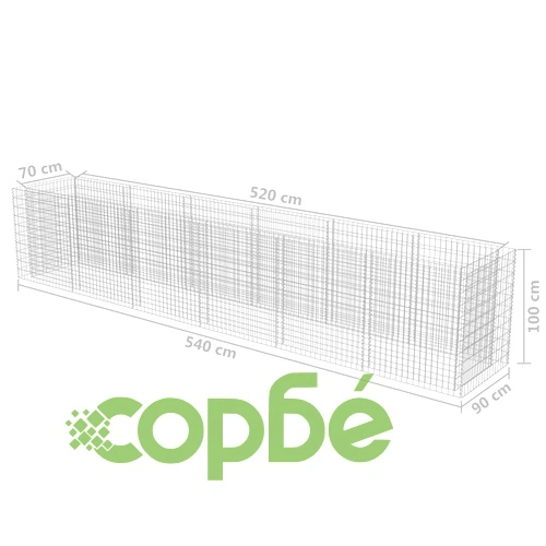 Габион повдигната леха, поцинкована стомана, 540x90x100 cм ➤ топ цена ➤ sorbe.bg