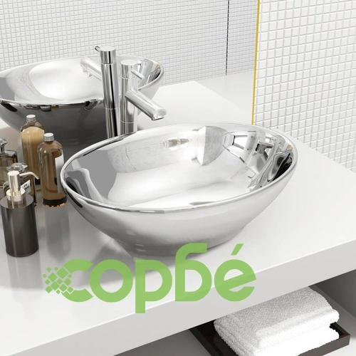 Мивка, 40x33x13,5 см, керамична, сребриста ➤ топ цена ➤ sorbe.bg