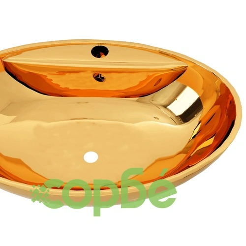 Мивка с преливник, 58,5x39x21 см, керамична, златиста  ➤ топ цена ➤ sorbe.bg