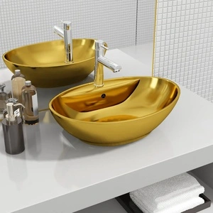 Мивка с преливник, 58,5x39x21 см, керамична, златиста 