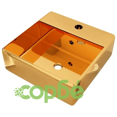 Мивка с преливник, 41x41x15 см, керамична, златиста ➤ топ цена ➤ sorbe.bg