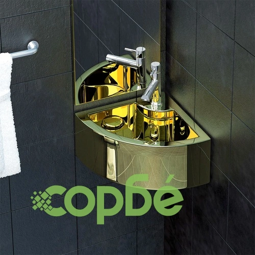 Мивка с преливник, 45x32x12,5 см, керамична, златиста ➤ топ цена ➤ sorbe.bg