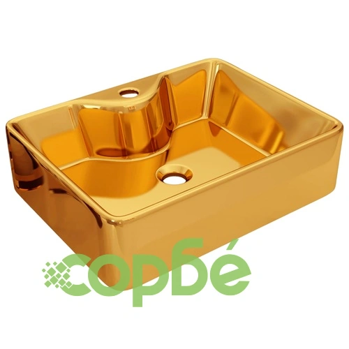 Мивка с отвор за смесител, 48x37x13,5 см, керамична, златиста  ➤ топ цена ➤ sorbe.bg