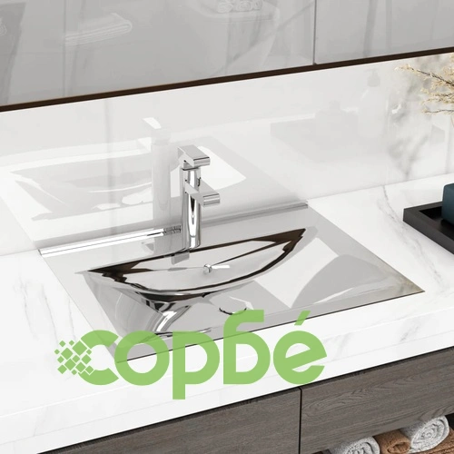 Мивка с преливник, 60x46x16 см, керамична, сребриста ➤ топ цена ➤ sorbe.bg