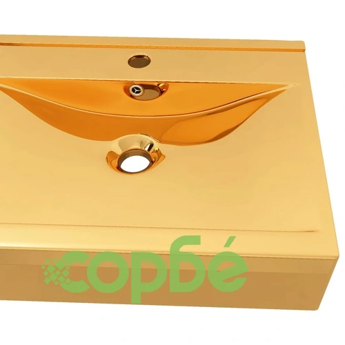 Мивка с преливник, 60x46x16 см, керамична, златиста  ➤ топ цена ➤ sorbe.bg