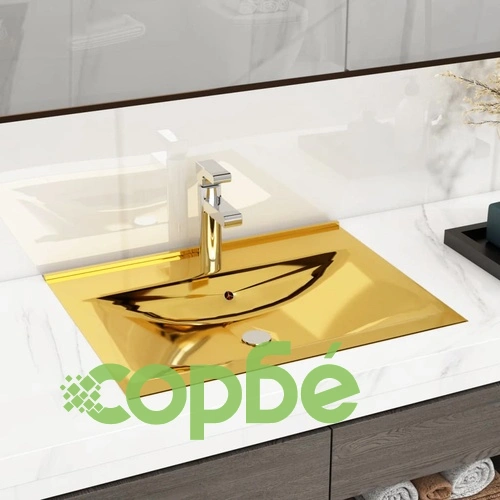 Мивка с преливник, 60x46x16 см, керамична, златиста  ➤ топ цена ➤ sorbe.bg