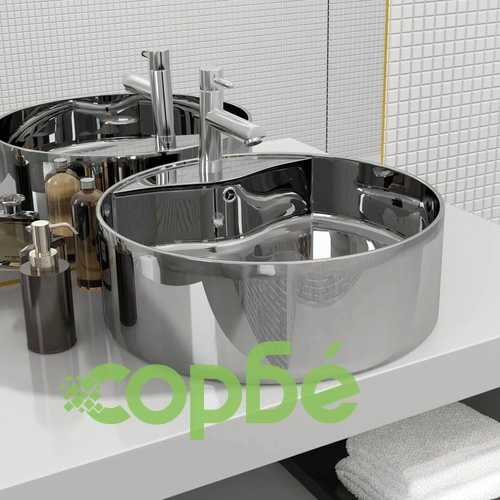 Мивка с преливник, 46,5x15,5 см, керамична, сребриста ➤ топ цена ➤ sorbe.bg