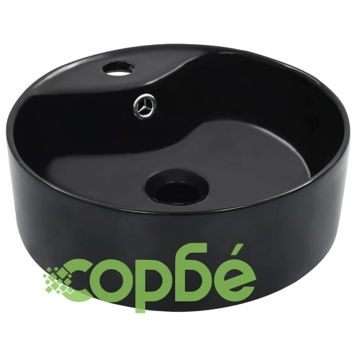 Мивка с преливник, 36x13 см, керамична, черна ➤ топ цена ➤ sorbe.bg