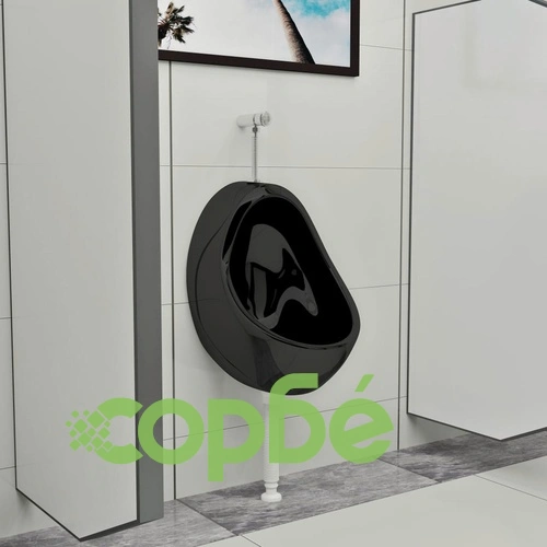 Окачен писоар с промивен кран, керамика, черен ➤ топ цена ➤ sorbe.bg