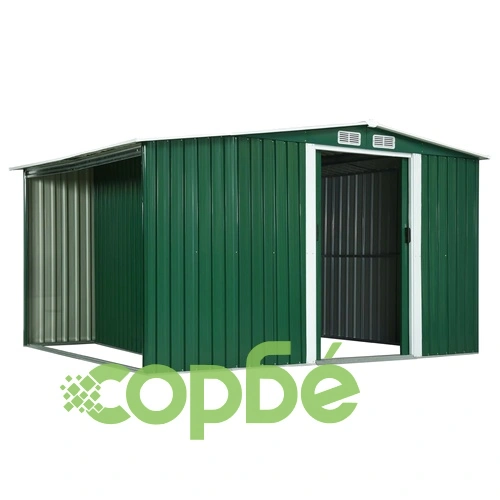Дворна барака плъзгащи врати зелена 329,5x131x178 см стомана ➤ топ цена ➤ sorbe.bg