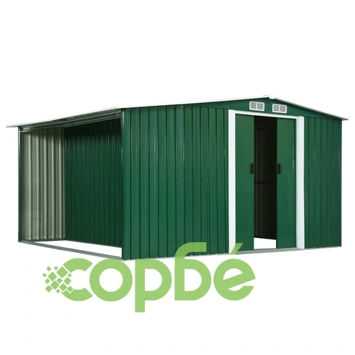 Дворна барака плъзгащи врати зелена 329,5x312x178 см стомана ➤ топ цена ➤ sorbe.bg