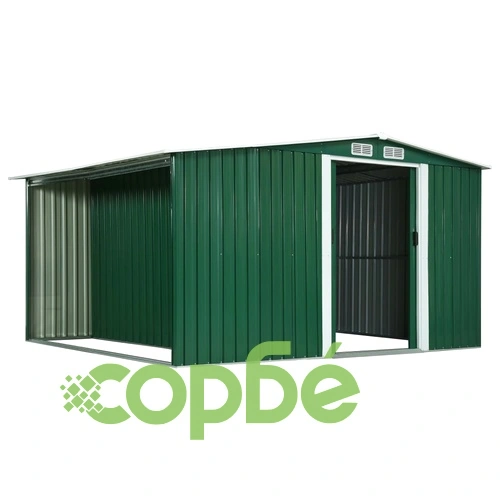 Дворна барака плъзгащи врати зелена 329,5x312x178 см стомана ➤ топ цена ➤ sorbe.bg