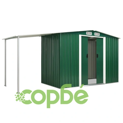 Градинска барака с плъзгащи врати зелена 386x131x178 см стомана ➤ топ цена ➤ sorbe.bg