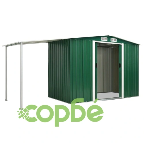 Градинска барака с плъзгащи врати зелена 386x131x178 см стомана ➤ топ цена ➤ sorbe.bg