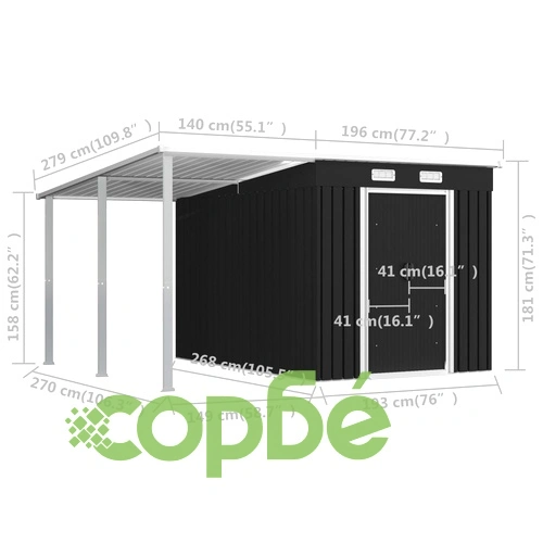Дворна барака разтегаем покрив антрацит 336x270x181 см стомана ➤ топ цена ➤ sorbe.bg