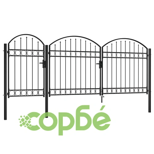 Градинска порта с арковидна горна част стомана 2x4 м черна ➤ топ цена ➤ sorbe.bg