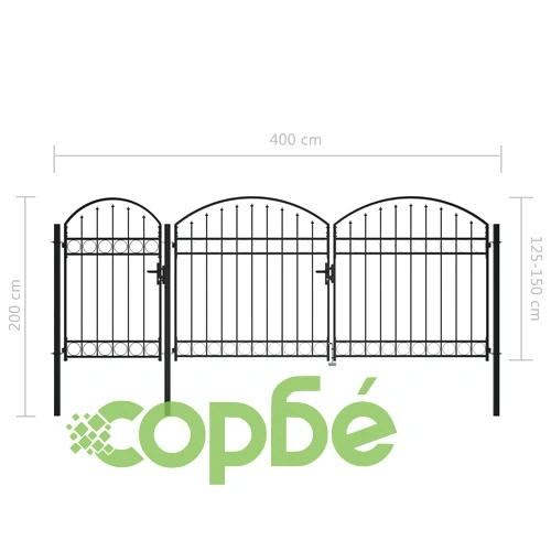 Градинска порта с арковидна горна част стомана 2x4 м черна ➤ топ цена ➤ sorbe.bg