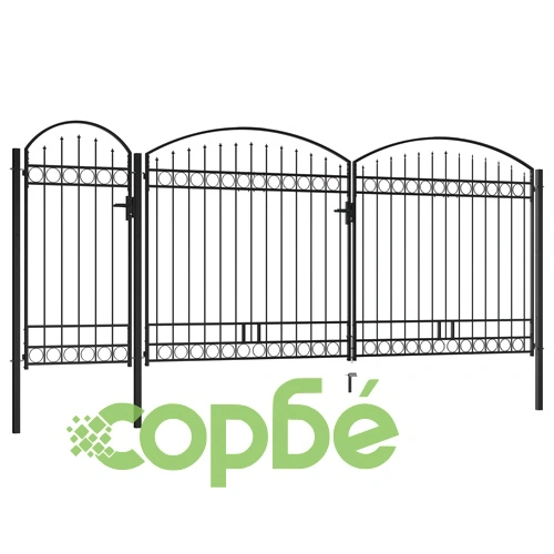 Градинска порта с арковидна горна част стомана 2,5x5 м черна ➤ топ цена ➤ sorbe.bg