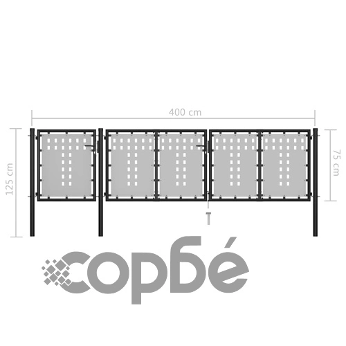 Градинска порта, стомана, 400x75 см, черна ➤ топ цена ➤ sorbe.bg
