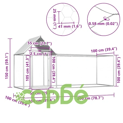 Птичарник, 3x1x1,5 м, поцинкована стомана ➤ топ цена ➤ sorbe.bg