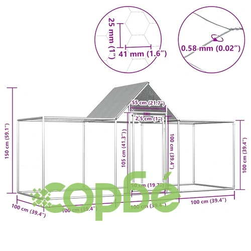 Птичарник, 3x1x1,5 м, поцинкована стомана ➤ топ цена ➤ sorbe.bg