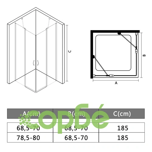 Душ кабина, ESG стъкло, 80x70x185 см ➤ топ цена ➤ sorbe.bg