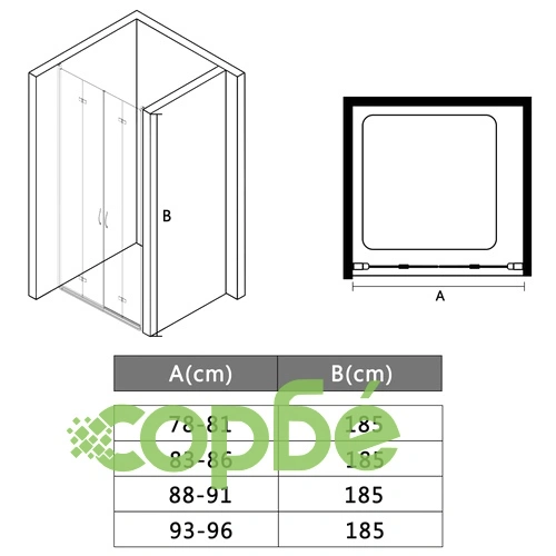 Душ параван хармоника, прозрачно ESG стъкло, 95x185 см ➤ топ цена ➤ sorbe.bg