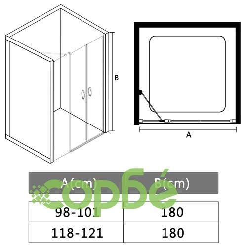 Врати за душ, прозрачно ESG стъкло, 100x185 см ➤ топ цена ➤ sorbe.bg