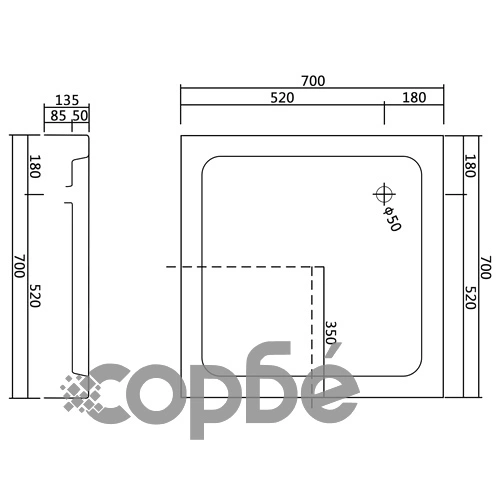 Душ корито, 70x70x13,5 см, акрилно, бяло ➤ топ цена ➤ sorbe.bg