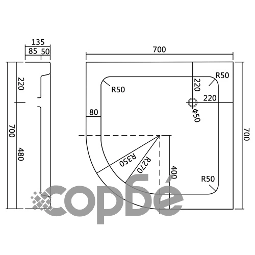 Душ корито, 70x70x13,5 см, акрил, бяло ➤ топ цена ➤ sorbe.bg