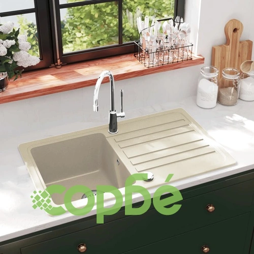 Гранитна кухненска мивка с едно корито, бежова ➤ топ цена ➤ sorbe.bg
