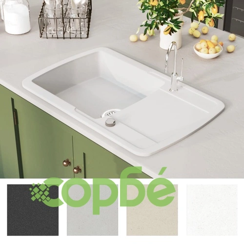Гранитна кухненска мивка с едно корито, бяла ➤ топ цена ➤ sorbe.bg