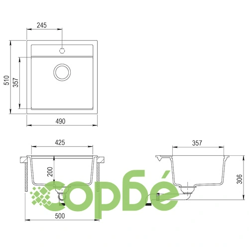Гранитна кухненска мивка с едно корито, бежова ➤ топ цена ➤ sorbe.bg