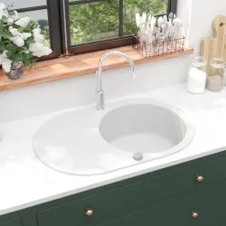 Гранитна кухненска мивка с едно корито, овална, бяла