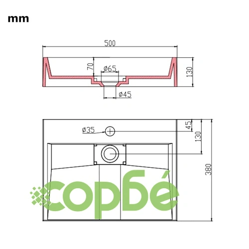 Мивка, 50x38x13 см, минерална/мраморна отливка, бяла ➤ топ цена ➤ sorbe.bg