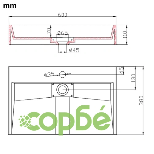 Мивка, 60x38x11 см, минерална/мраморна отливка, бяла ➤ топ цена ➤ sorbe.bg