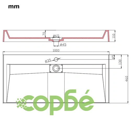 Мивка, 100x46x11 см, минерална/мраморна отливка, бяла ➤ топ цена ➤ sorbe.bg