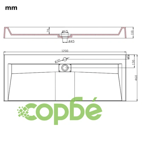 Мивка, 120x46x11 см, минерална/мраморна отливка, бяла ➤ топ цена ➤ sorbe.bg