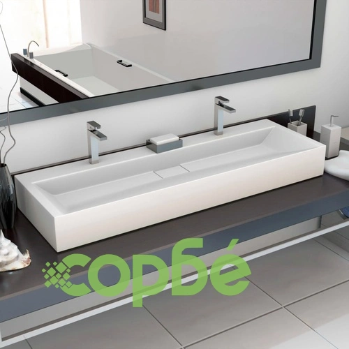 Мивка, 120x46x11 см, минерална/мраморна отливка, бяла ➤ топ цена ➤ sorbe.bg