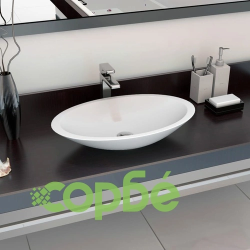 Мивка, 59,3x35,1x10,7 см, минерална/мраморна отливка, бяла ➤ топ цена ➤ sorbe.bg