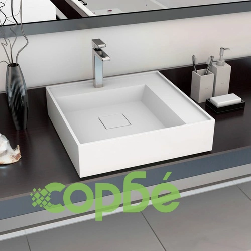 Мивка, 50x50x12 см, минерална/мраморна отливка, бяла ➤ топ цена ➤ sorbe.bg