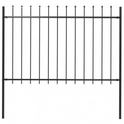 Градинска ограда с пики, стомана, 1,7x1,2 м, черна