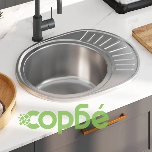Кухненска мивка с цедка и сифон, овална, неръждаема стомана ➤ топ цена ➤ sorbe.bg