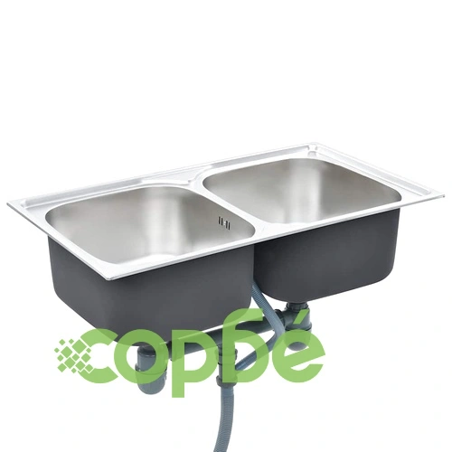 Кухненска мивка двойно корито цедка и сифон неръждаема стомана ➤ топ цена ➤ sorbe.bg