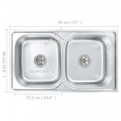 Кухненска мивка двойно корито цедка и сифон неръждаема стомана
