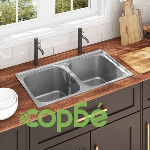 Кухненска мивка двойно корито цедка и сифон неръждаема стомана ➤ топ цена ➤ sorbe.bg